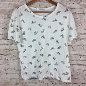 Zara Bicycle Print White Short Sleeve T-Shirt Top